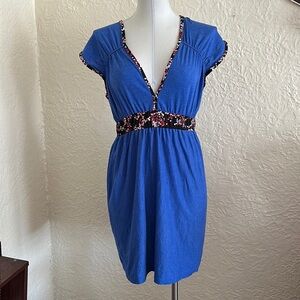 Urban Outfitters Urban Renewal Blue Black White Pink Trim Empire Waist Dress M/L
